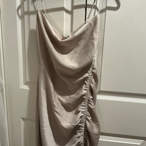 BHLDN Jennings Cowl-Neck Ruched Side-Slit Satin Gown Bridesmaid Dress - Picture 6 of 8